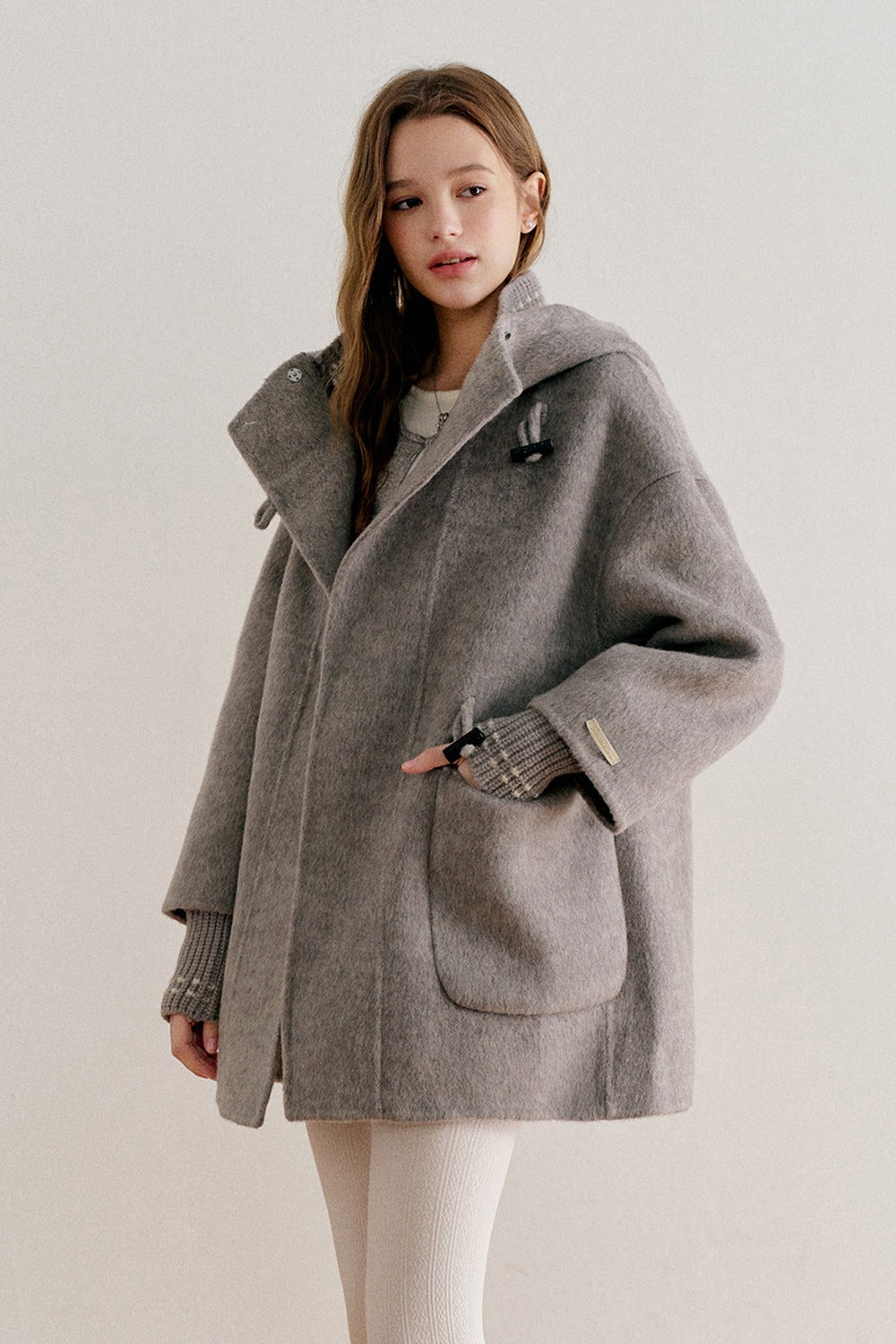 Hooded Horn Button Wool Coat