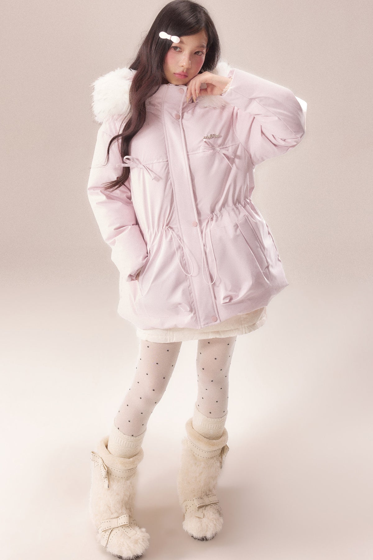 Mid-Length Fur Collar Goose Down Jacket