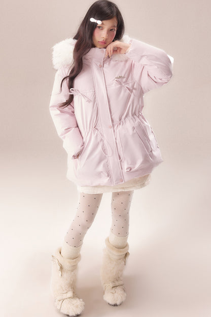 Mid-Length Fur Collar Goose Down Jacket