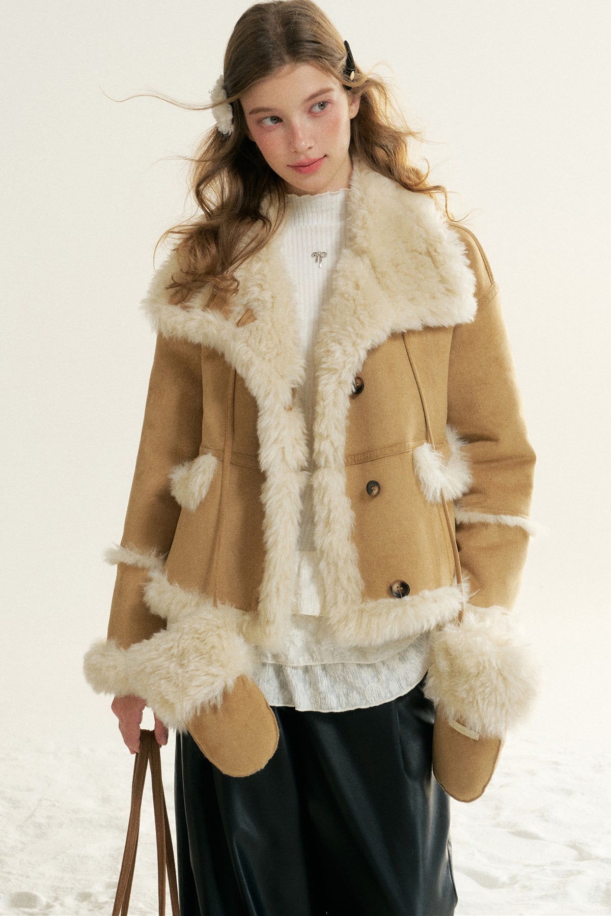 Loose Fur Integrated Suede Jacket
