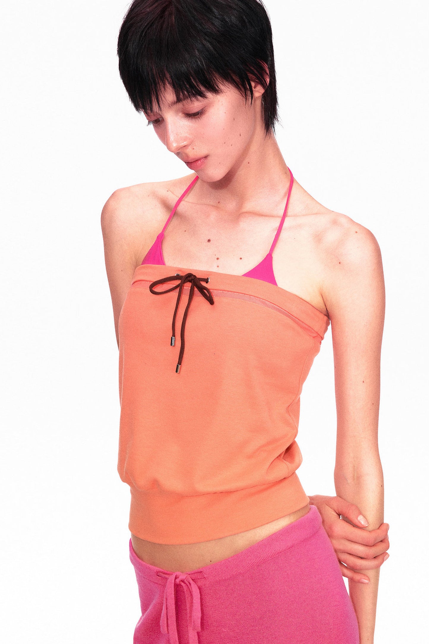 Color-Blocked Drawstring Tube Top