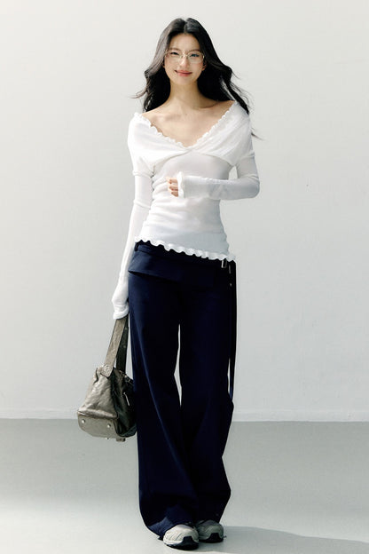 Ruffle-Trimmed Off-Shoulder Knit Top
