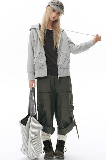 Foldable Hem Wide Leg Pants