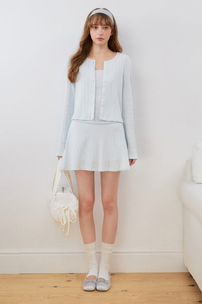 Lace Cut-Out Cardigan Cami A-Line Skirt Set-Up