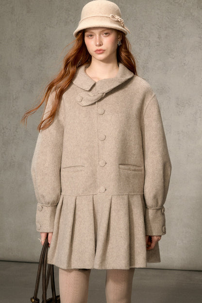 70% Wool Blend Double-Sided Pleated Coat