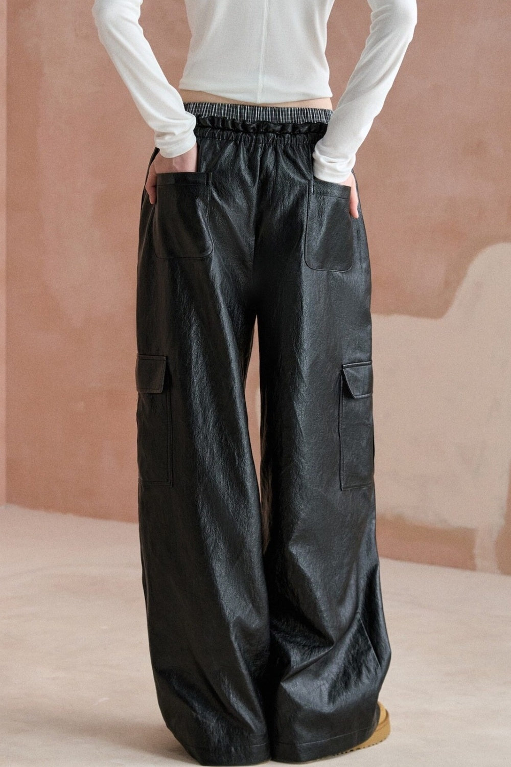 Double-Waistband Leather Cargo Pants