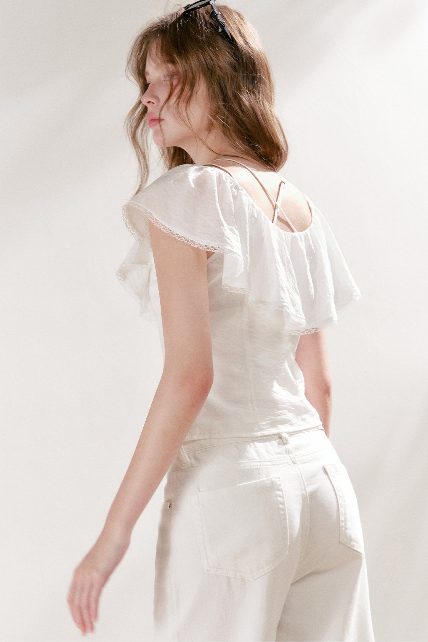Lyocell Linen Ruffle Bow V-Neck Top and Skirt Set-Up
