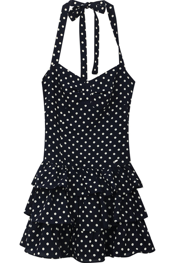 Polka Dot Halter Tiered Dress