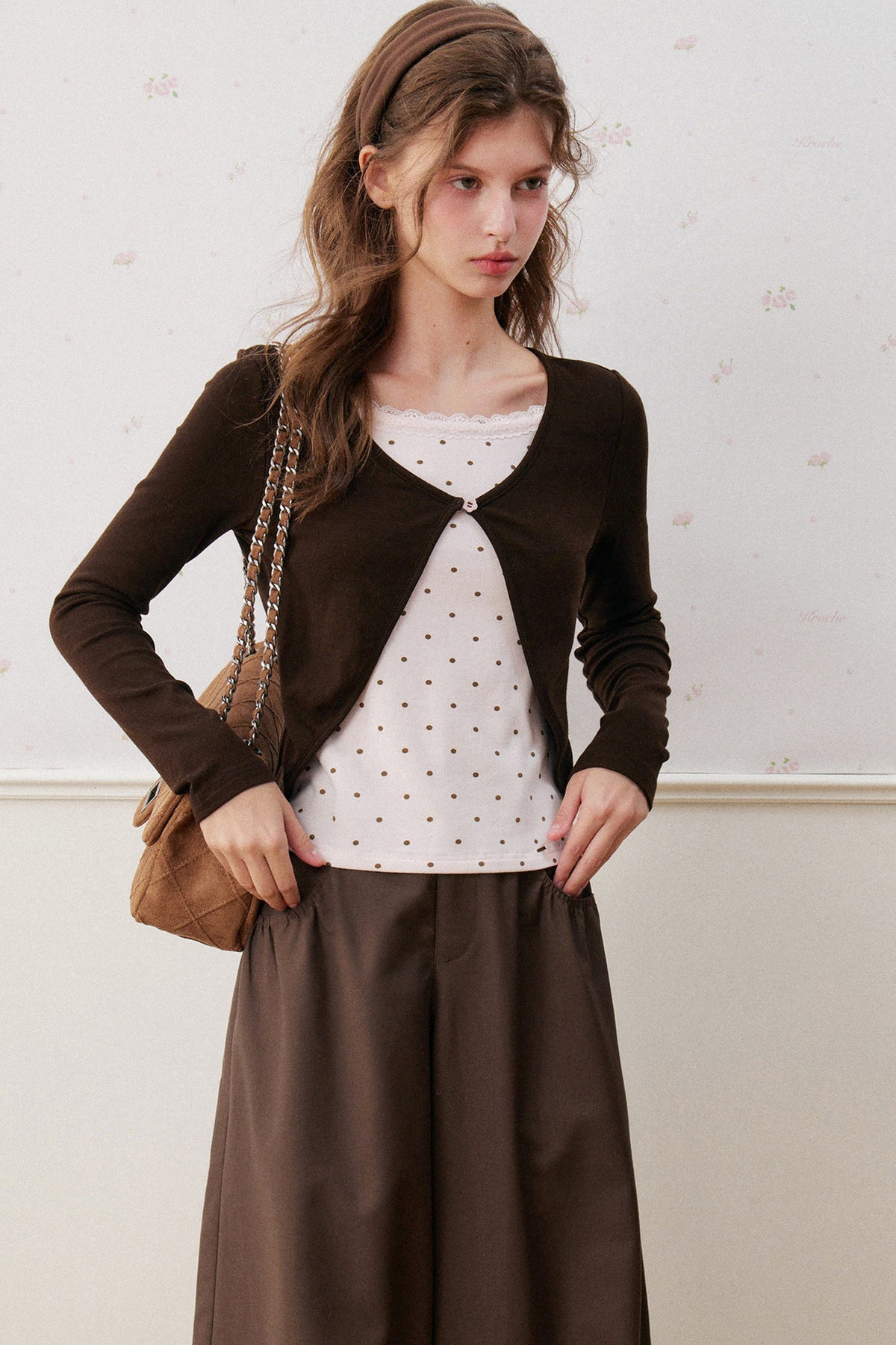 Rose Polka Dot Layered-Look Knit Top