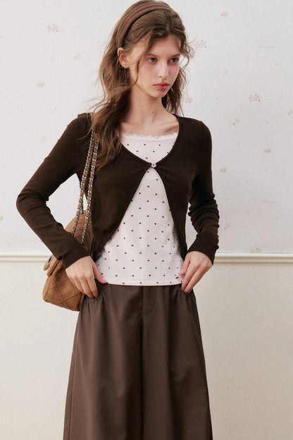 Rose Polka Dot Layered-Look Knit Top