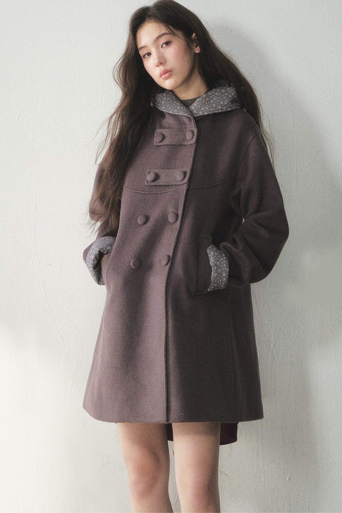 Double-Breasted Woolen Hooded Coat