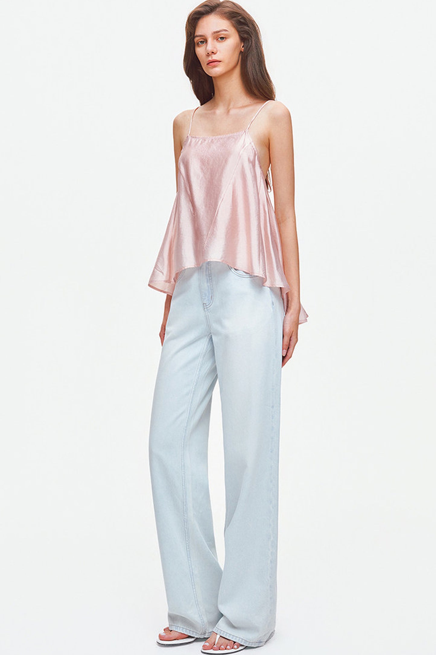 Jeans a gamba larga in misto lyocell e cotone azzurro chiaro