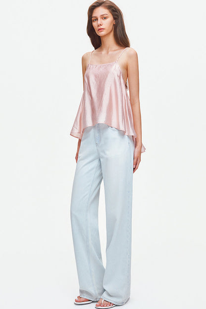 Jeans a gamba larga in misto lyocell e cotone azzurro chiaro