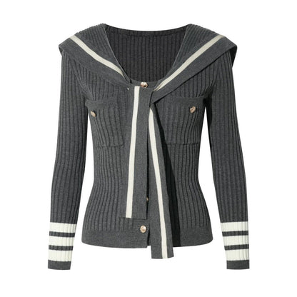 Navy Preppy Color Block Knit Top