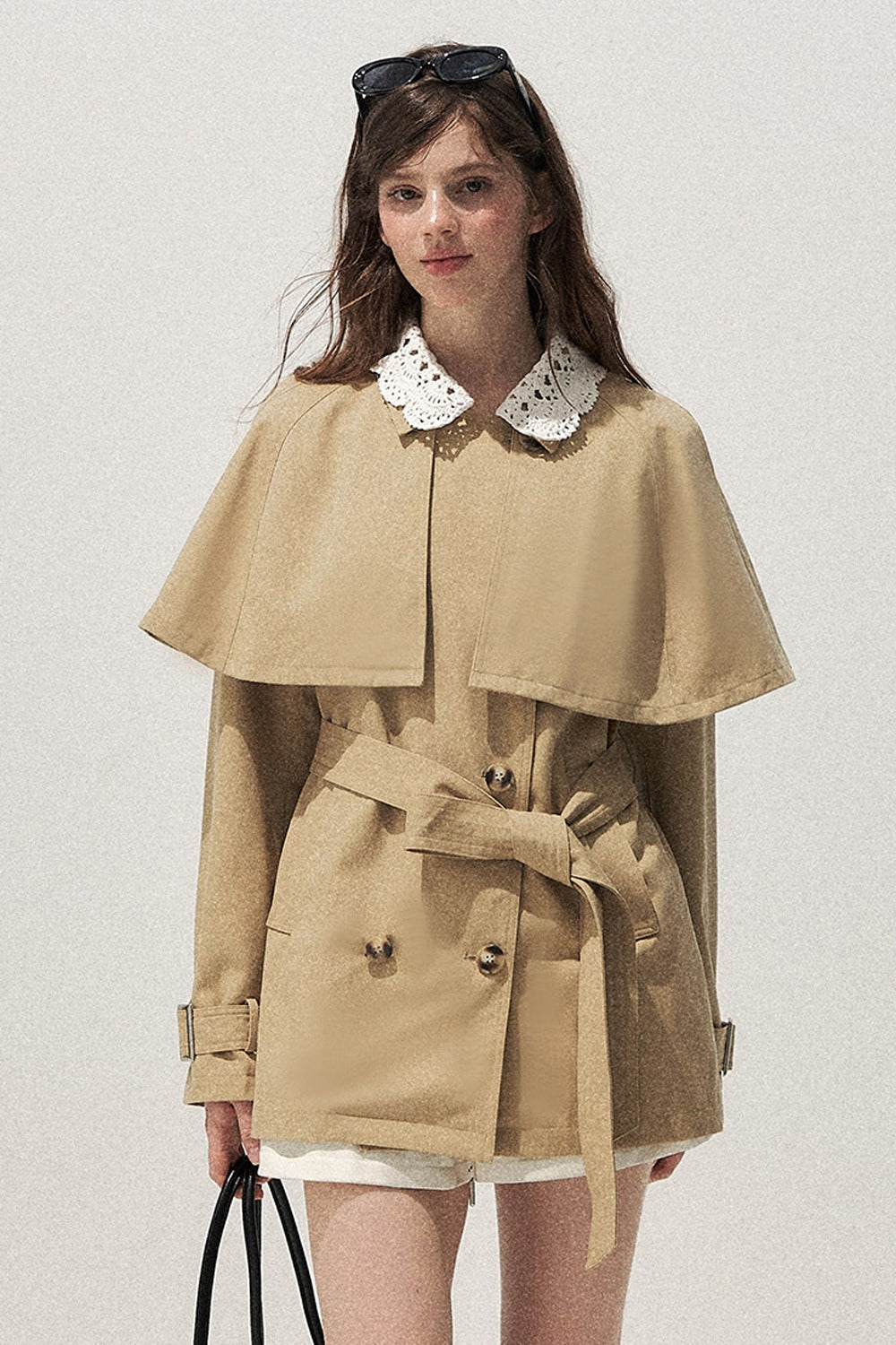 Detachable Cape Crochet Collar Trench Coat