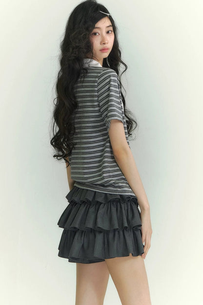 Somesowe Tie-Neck Striped T-Shirt