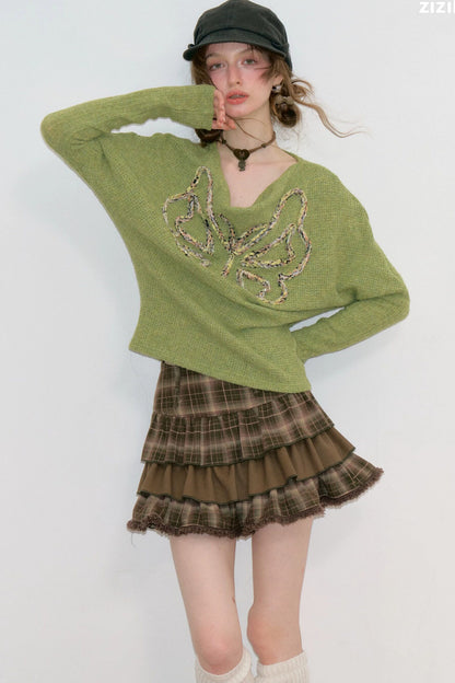 Vintage Butterfly Embroidery Knit Top