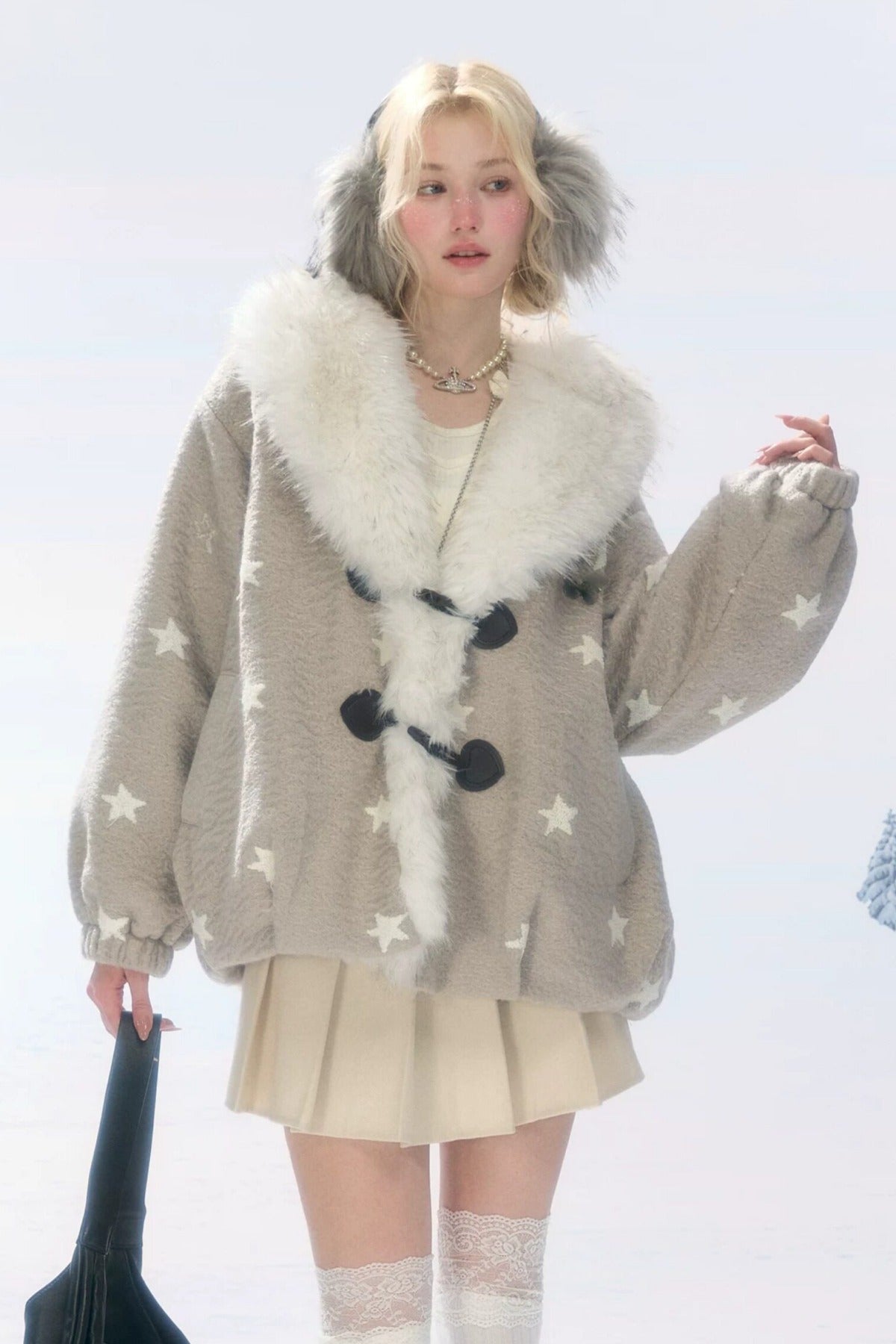 Star Polka Dot Plush Collar Jacket