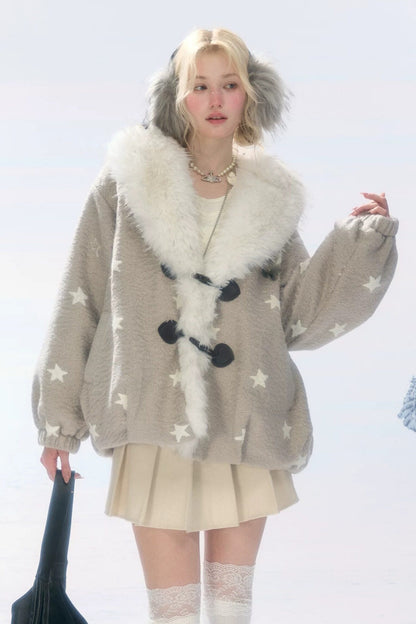 Star Polka Dot Plush Collar Jacket