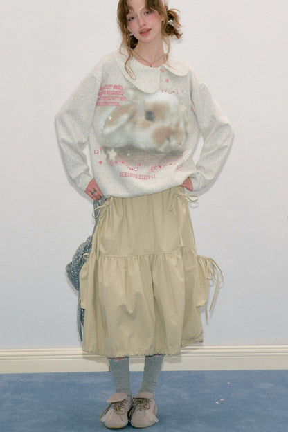Polka Dot Rabbit Print Doll Collar Sweatshirt