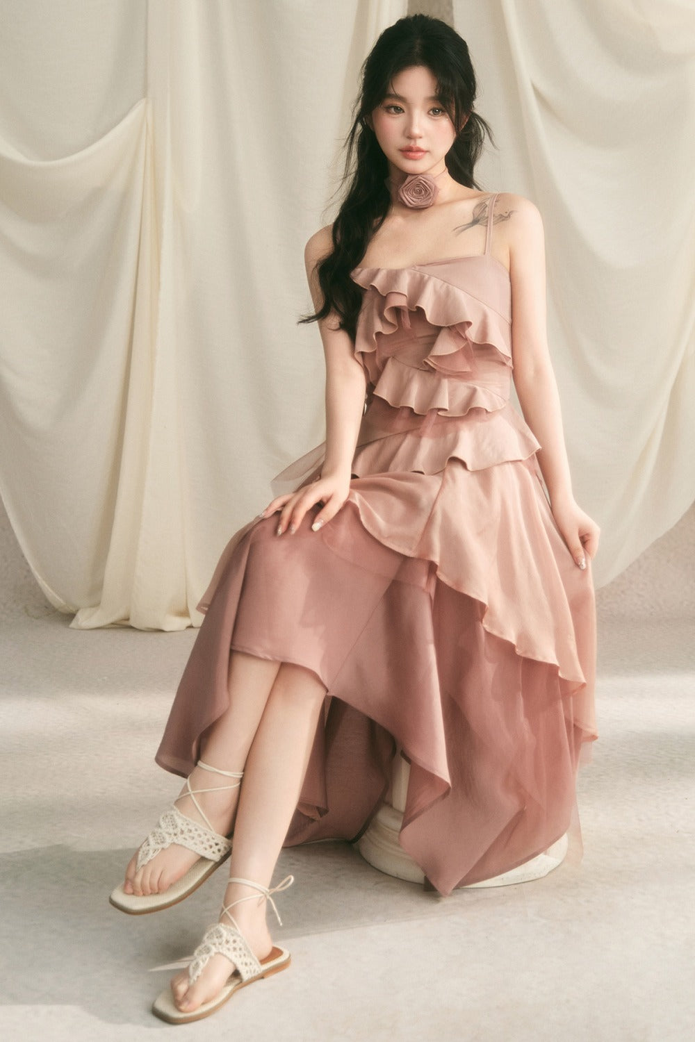 Rose Wave Layered Camisole and Skirt Set-Up