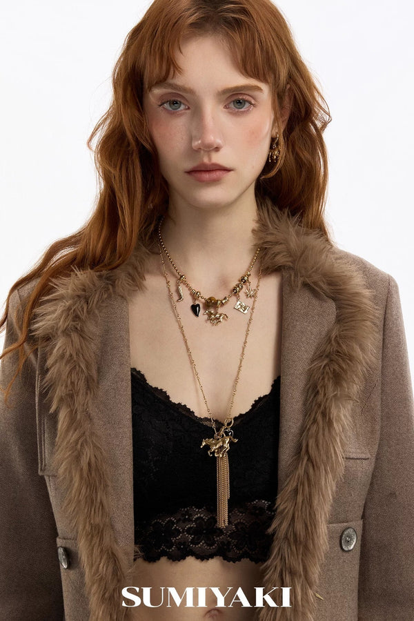 Pendiente y collar desmontables con borla de poni