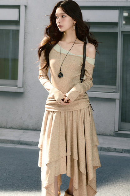 Long-Sleeved Asymmetrical Knitted Dress