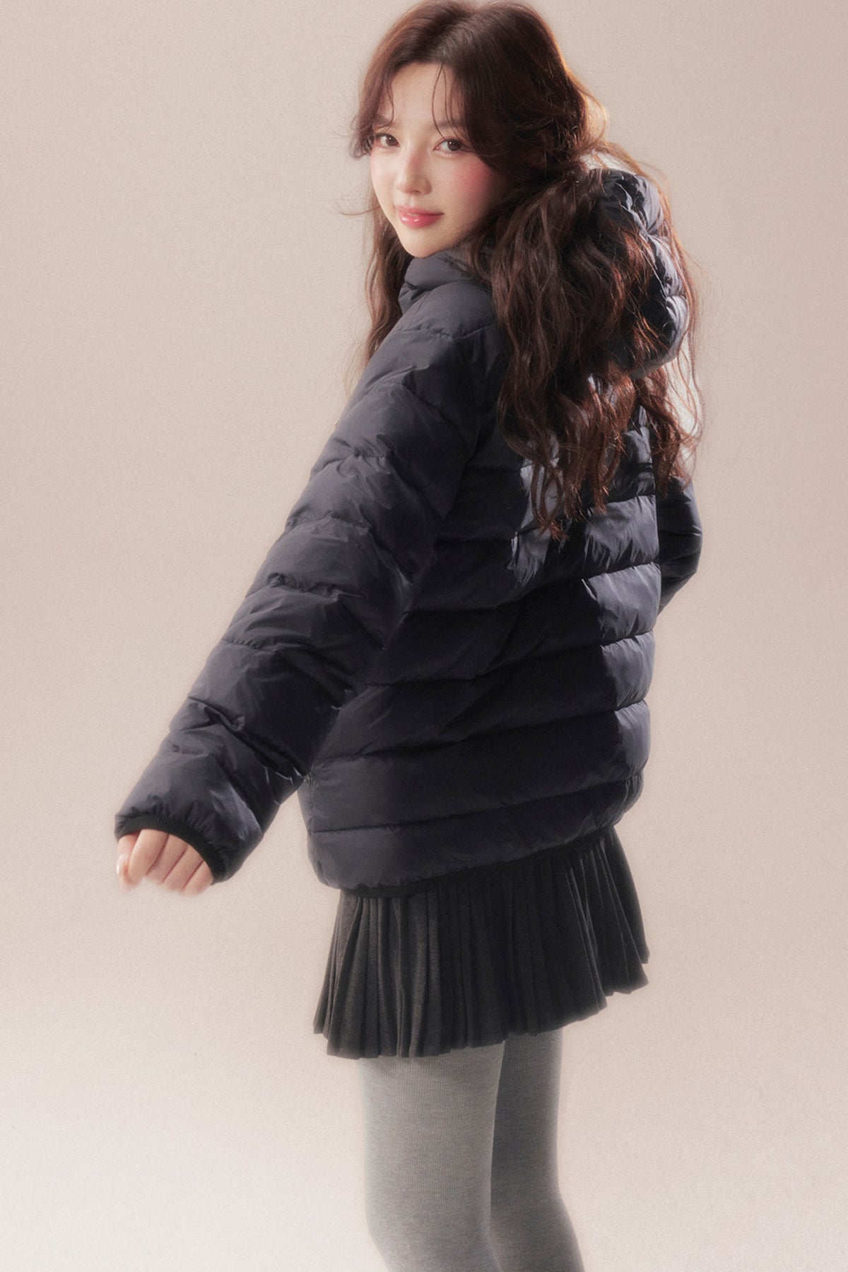 Hooded Logo Ribbed Down Jacket