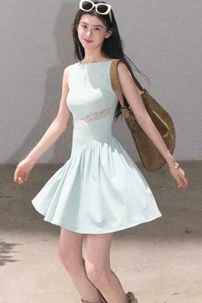 금빛 레이스 허리 조임 원피스