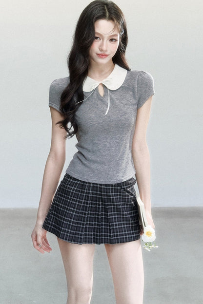 Top a Manica Corta con Collo a Camicia