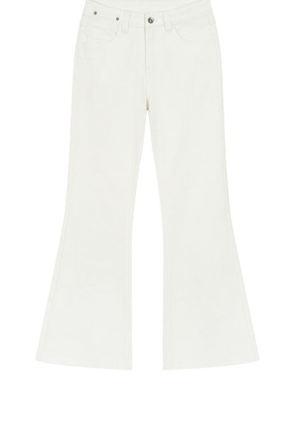 White Bamboo Texture Flared Denim Pants