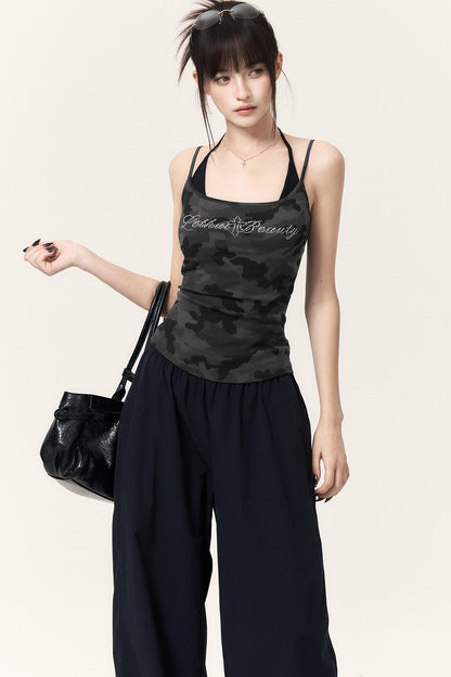 Camouflage Rhinestone Top and Mini Dress Set-Up