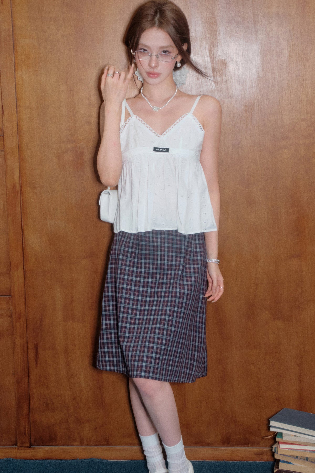 A-Line Plaid Skirt With Jacket and Top Set-Up