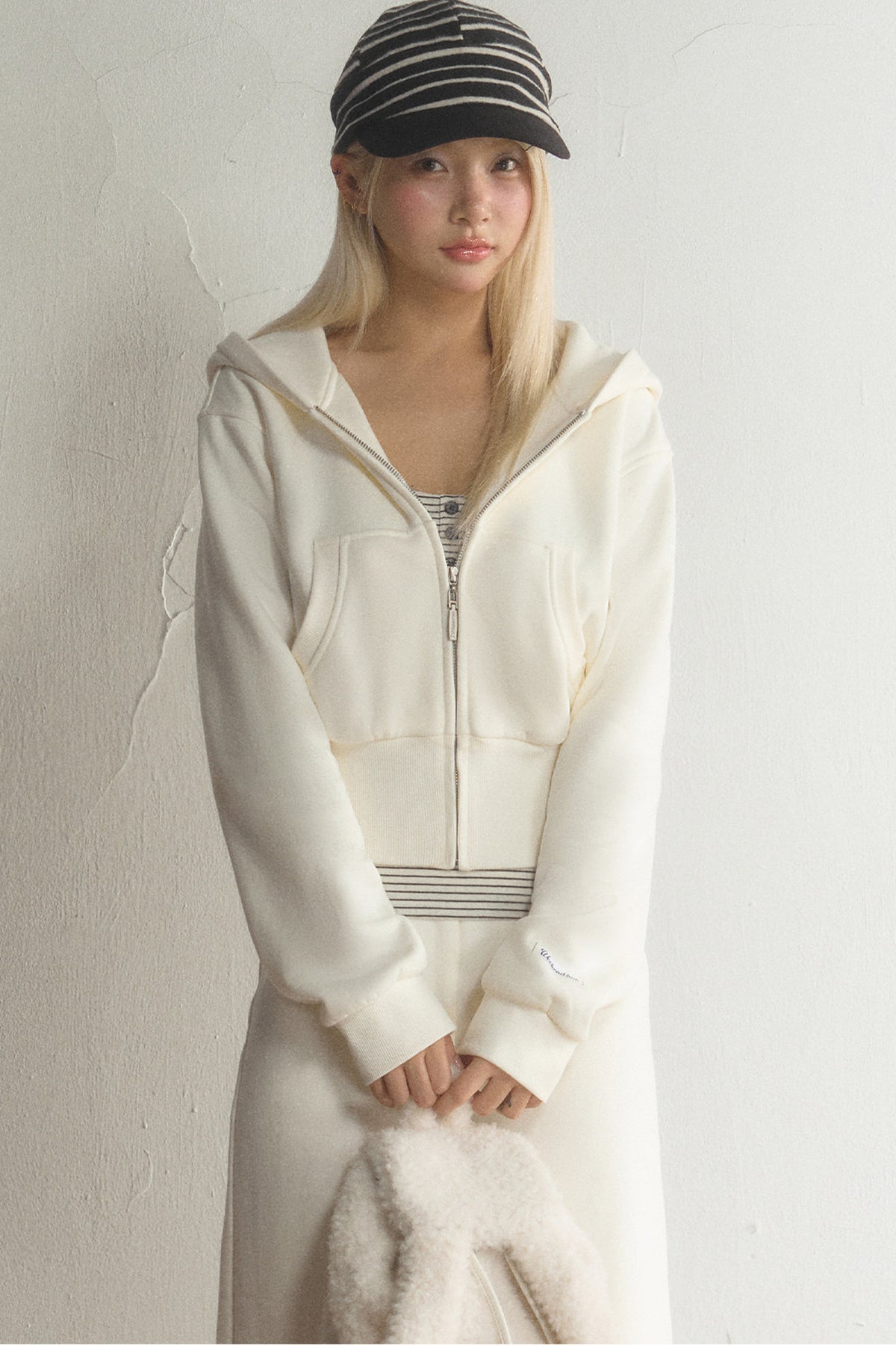 Short Hooded Sweatshirt Jacket and Pants Set-Up