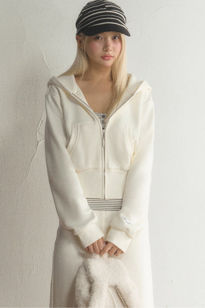 Short Hooded Sweatshirt Jacket and Pants Set-Up