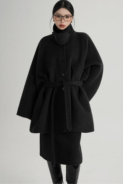 Mid-Length Armor Collar Wool Coat