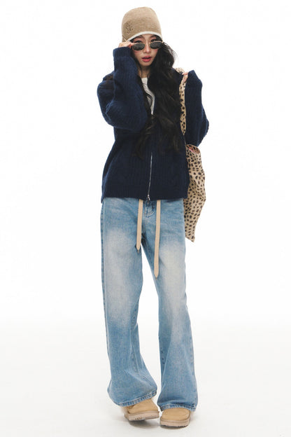 High-Waisted Straight Jeans and Jacket Set-Up