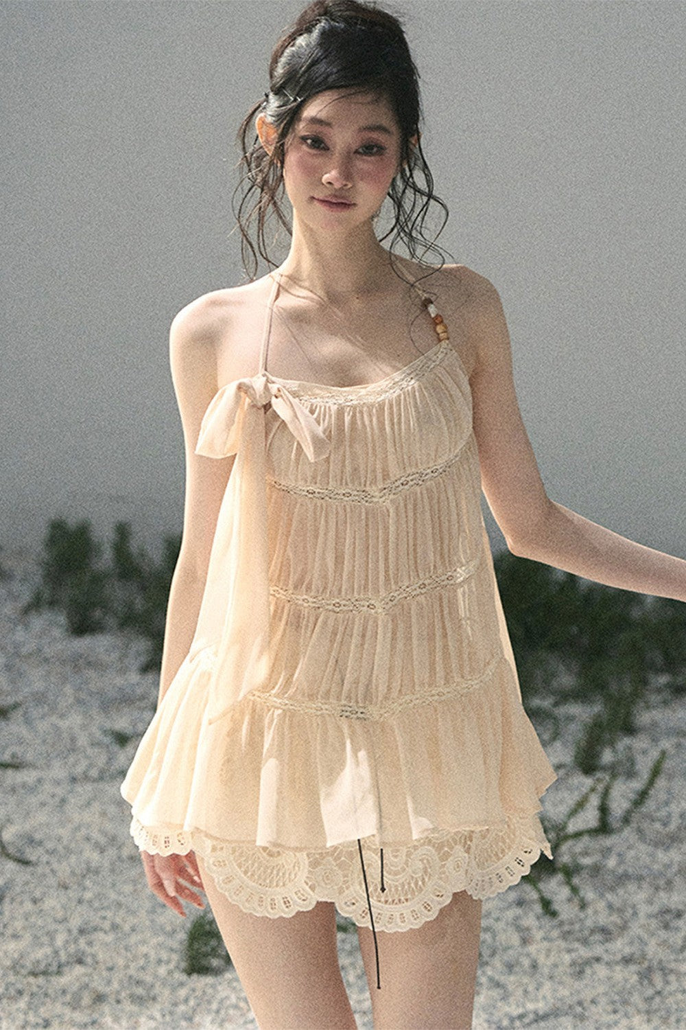 French Lace Chiffon Halter Top