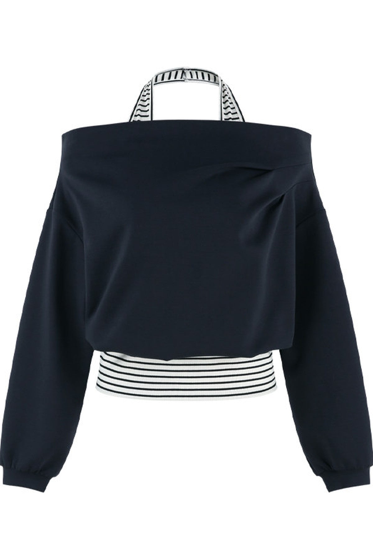 One-Shoulder Striped Sweatshirt and Wide-Leg Pants Set-Up