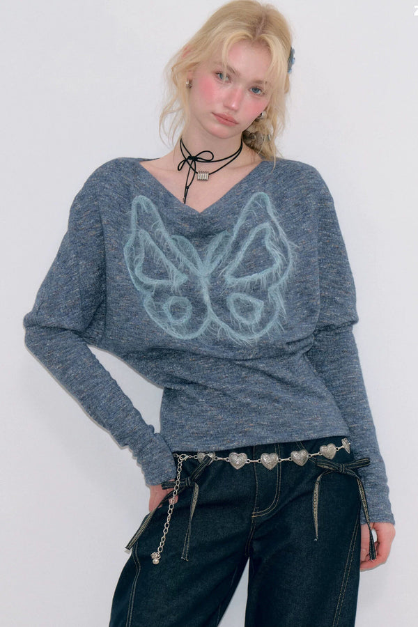 Retro Butterfly Knit Top