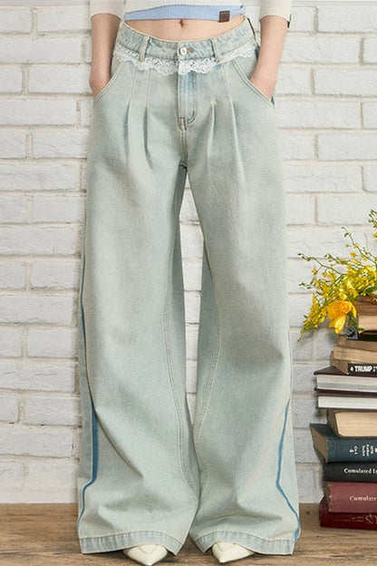 Viapitti Lace Patchwork Straight Jeans