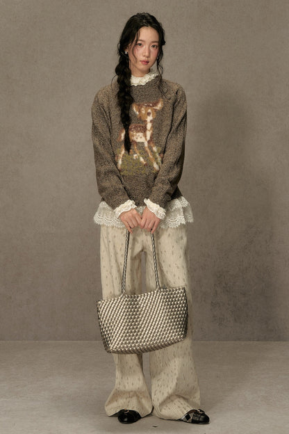 Deer Jacquard Pullover Sweater