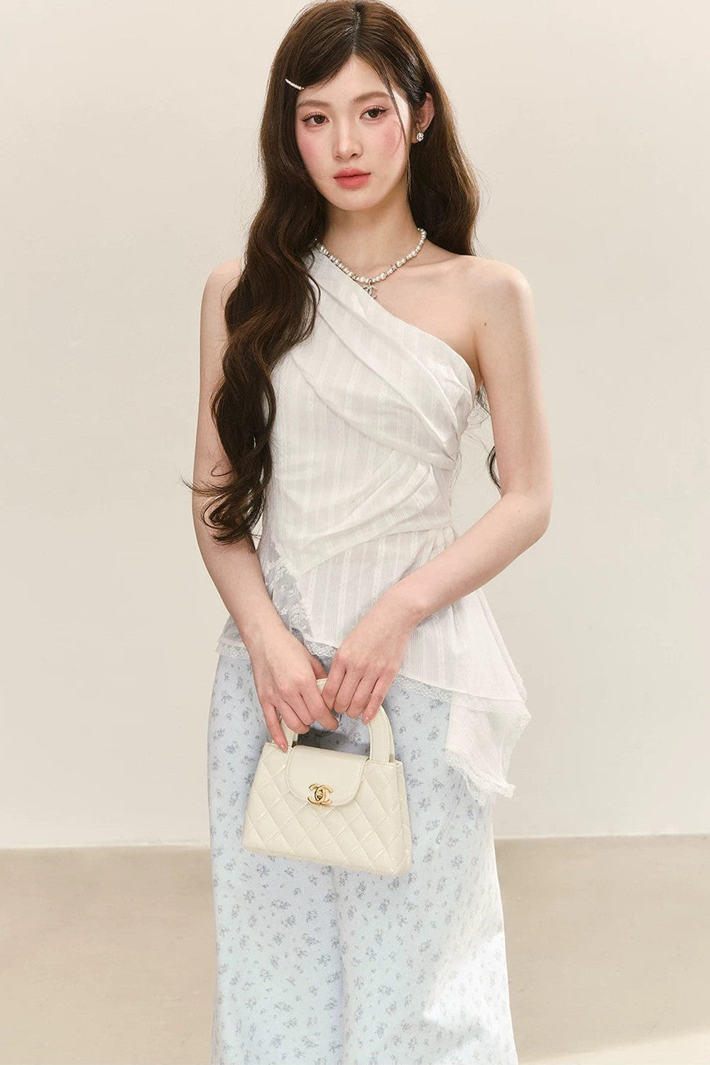 White French Asymmetrical Twist Top