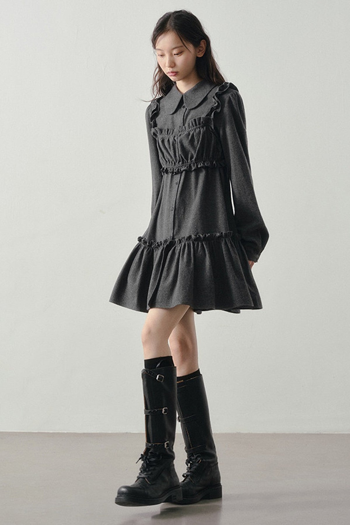 Misty Black Pleated Vest and Shirt Dress Set