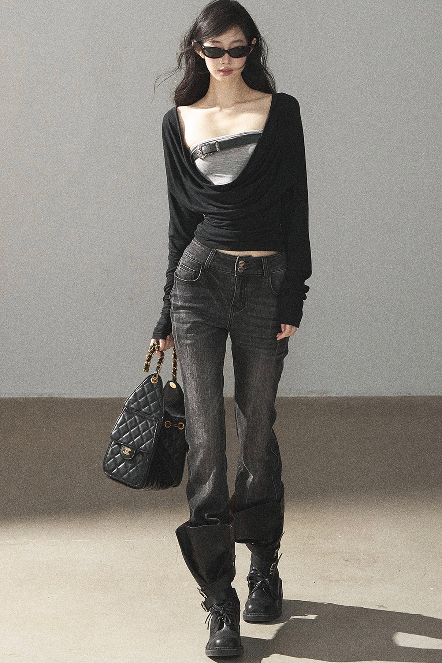Layered-Look Long Sleeve Top