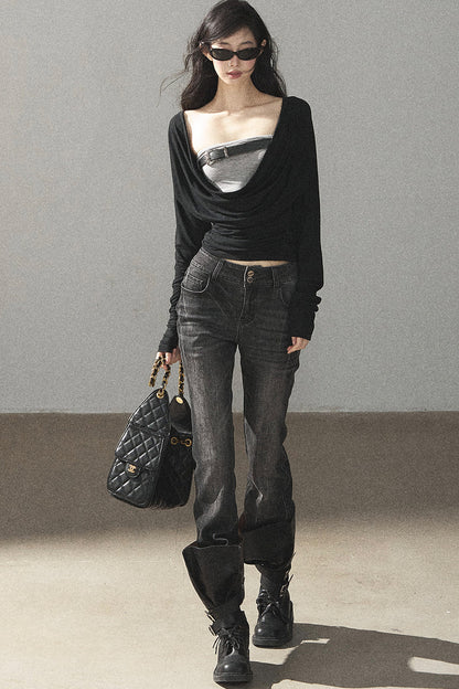 Layered-Look Long Sleeve Top