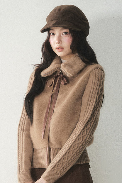 Knitted Patchwork Faux Fur Jacket