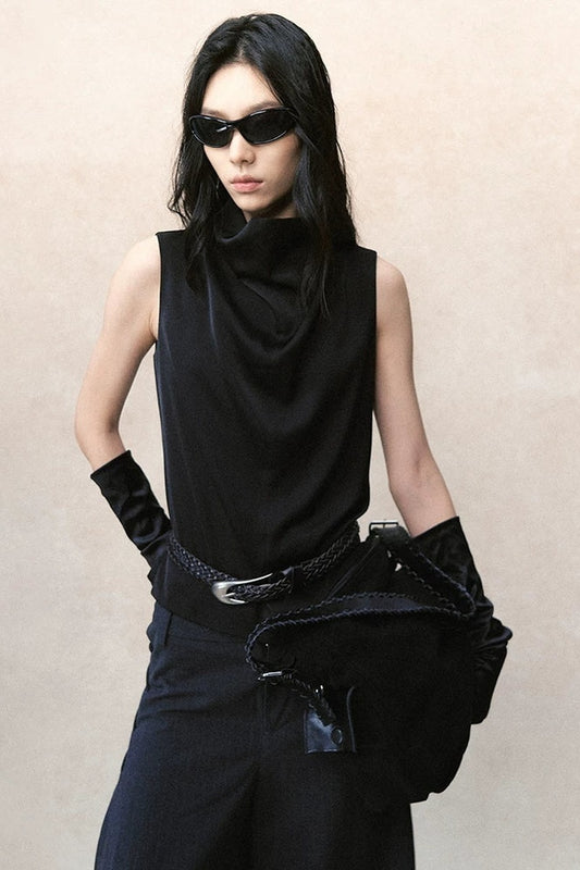 Satin Cowl Neck Simple Versatile Vest