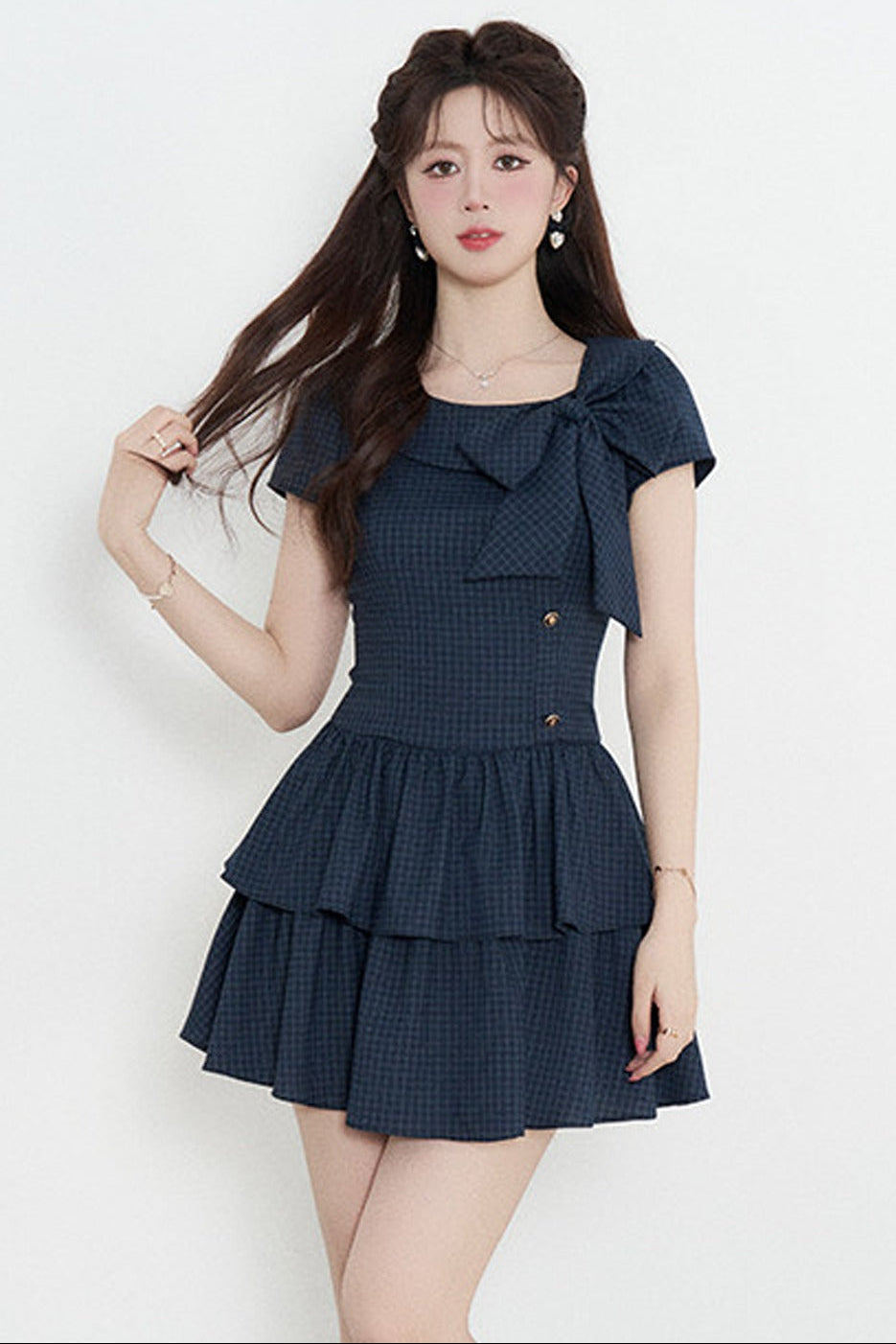 Marineblaues kariertes Sommerkleid