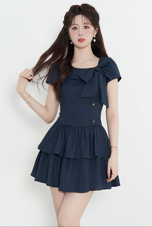 Navy Plaid Summer Dress
